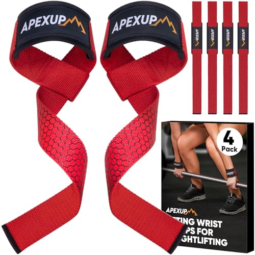 APEXUP Weight Lifting Straps for Weightlifting, Lifting Wrist Straps Gym, Deadlift Strap, Anti Slip Silicone Weightlifting Strap Men Women Powerlifting, Strength Training 2 Pair Red