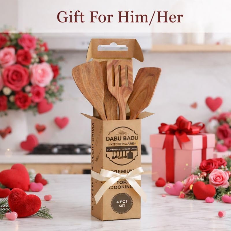 6 Piece Teak Wood Utensil Set - Non Toxic, Handmade Cooking Spoons & Spatulas for Nonstick Cookware - Includes Wok Spatula, Skimmer & Salad Set - Heat Resistant Kitchen Utensil Gift Set - Image 2