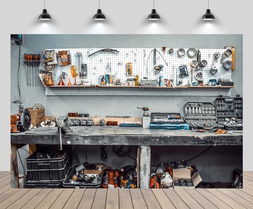 Fondo fotográfico 7x5 pies con diseño de herramientas retro miniatura 1
