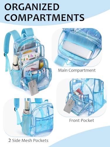Image of Clear Backpack for School, Heavy Duty Transparent Bookbag | Reinforced Biuld, 0.5mm Thick PVC, Padded Straps, 6 Pockets, Fits Boys /Girls /Adults, for College Work Travel