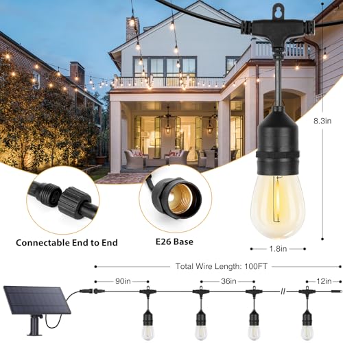 ZJOJO Solar String Lights Outdoor Waterproof 100FT,Solar Lights Outdoor with 30+2 Shatterproof Bulbs IP65, Patio Lights - Additional View