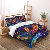 Pluma Patrón Juego De Ropa De Cama Estampado 3D Figura Microfibra hormigaialérgica con Cremallera Oculta para Niños,Niñas,Adolescentes Tamaño Double（200x200cm）