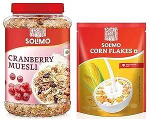 Amazon Brand Solimo - Cranberry Muesli 1kg & Amazon Brand Solimo - Corn Flakes 875g