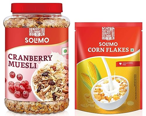 Image of Amazon Brand Solimo - Cranberry Muesli 1kg & Amazon Brand Solimo - Corn Flakes 875g