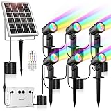 MEIHUA Solar RGB Spotlights Outdoor Garden, 6 in 1 Color Changing Led RGB Solar Powered floodlights 10 Colors 12 Modes IP66 Waterproof Landscape Spotlights for Garden, Lawn, Patio Lawn