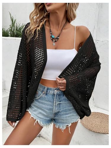 Image of Verdusa Women's Oversized Summer Cardigan Lightweight Sweater Crochet Knit Beach Cover Up Spring Vacation Outfits