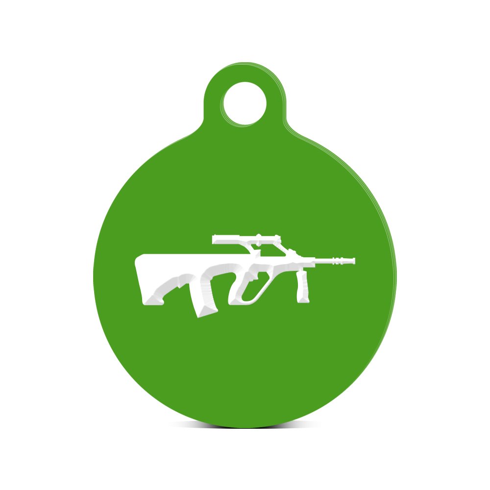 AUG Round Keychain with Tab Engraved AUG A1 Steyr Green