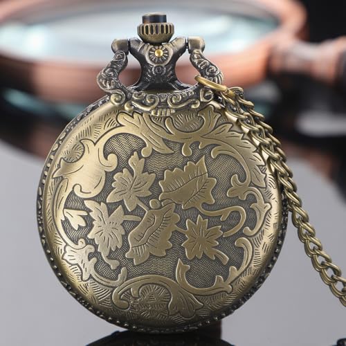 Image of Tiong Pocket Watch Pattern Vintage Quartz Pocket Watches with Chain Christmas Graduation Birthday Gifts Fathers Day