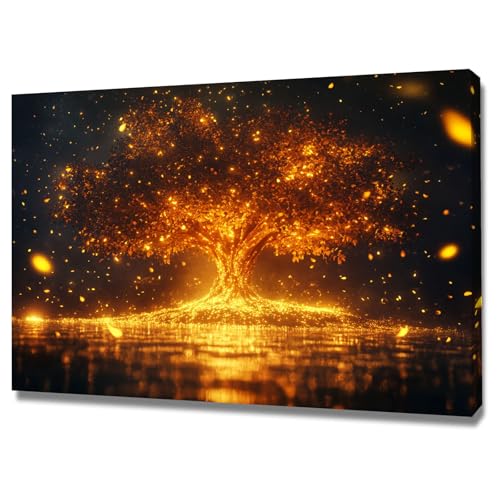 Impression sur toile arbre de vie de 40x60cm encadrée dorée