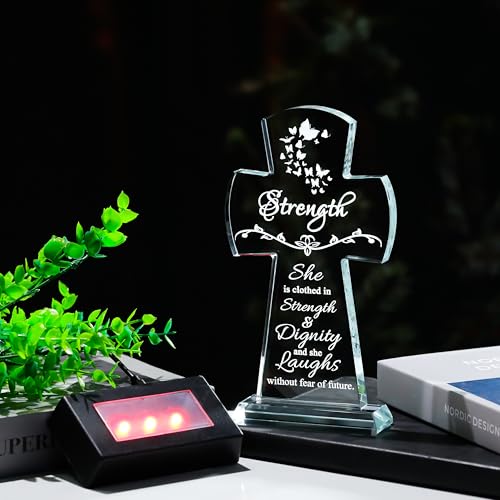 Image of Qianwei Crystal Cross Strength Inspirational Gift - Religious Catholic Baptism Communion Confirmation Gift for Women Sister