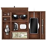 SITHON Valet Tray Desktop Organizer - 8 Compartments Catchall EDC Tray PU Leather Bedside Vanity Tray Nightstand Caddy Coin Box Key Jewelry Storage Organizer, (Brown)