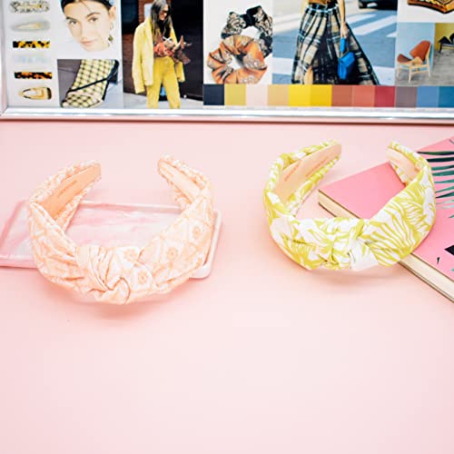 Begood Knotted Headband For Women Embroidery Womens Knotted Headbands Tropical Wide Headbands For Summer Fashion Headbands For Women's Hair Designer Turban Hair Accessories For Girls 2Pcs #TOP4
