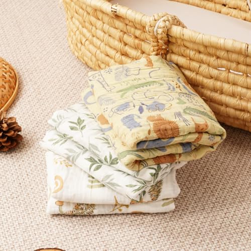 Image of Muslin Swaddle Blankets for Baby Boys and Girls,3 Pack Breathable Soft Receiving Blanket,Large 43.3X 43.3 inches,Newborn Essentials Must Haves(Jungle)