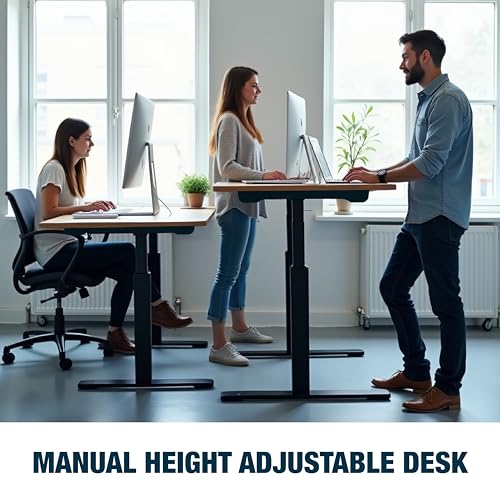 Image of Manual Height Adjustable Desk | 120x60 cm Walnut Top, 18mm Thick | Black Frame | 60kg Capacity | Smooth Hand Crank | 2-Year Warranty | Sturdy Steel Frame | Ergonomic Home & Office Use