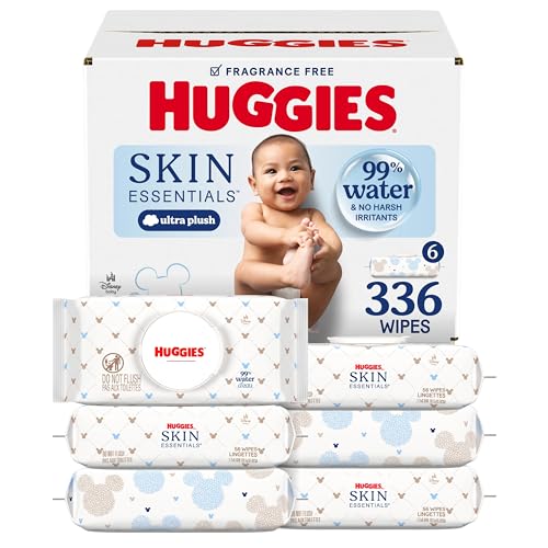 Image of Huggies Skin Essentials Baby Wipes, Hypoallergenic, 99% Water, 6 Flip Top Packs (336 Wipes Total)