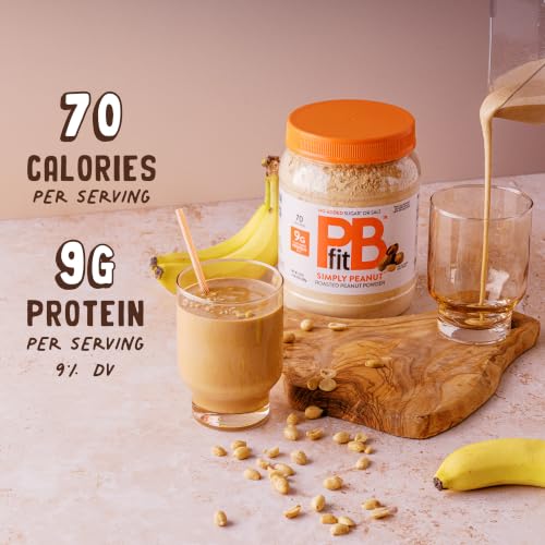 Image of PBfit 24 Ounce Simply Peanut Powdered Peanut Powder, No Added Sugar or Salt, Non-GMO, Plant-Based, Gluten-Free Protein Powder, 9g of Protein 9% DV