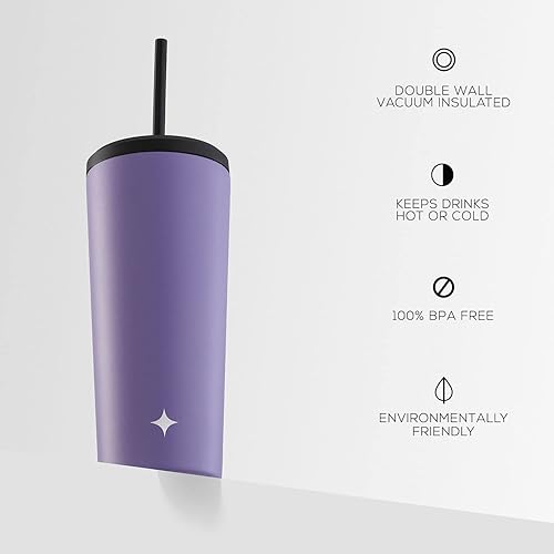 Vista 51 de JoyJolt Vaso aislado al vacío de 24 onzas con tapa y popote (2 de cada uno) vaso de acero inoxidable de doble pared al vacío, con forro de cobre