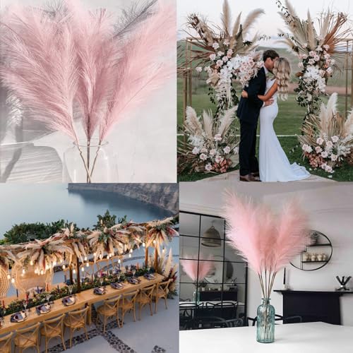 Image of 38 inch 10 Stems Faux Pampas Grass Decor Tall Pink Pampas Grass for Floor Vase