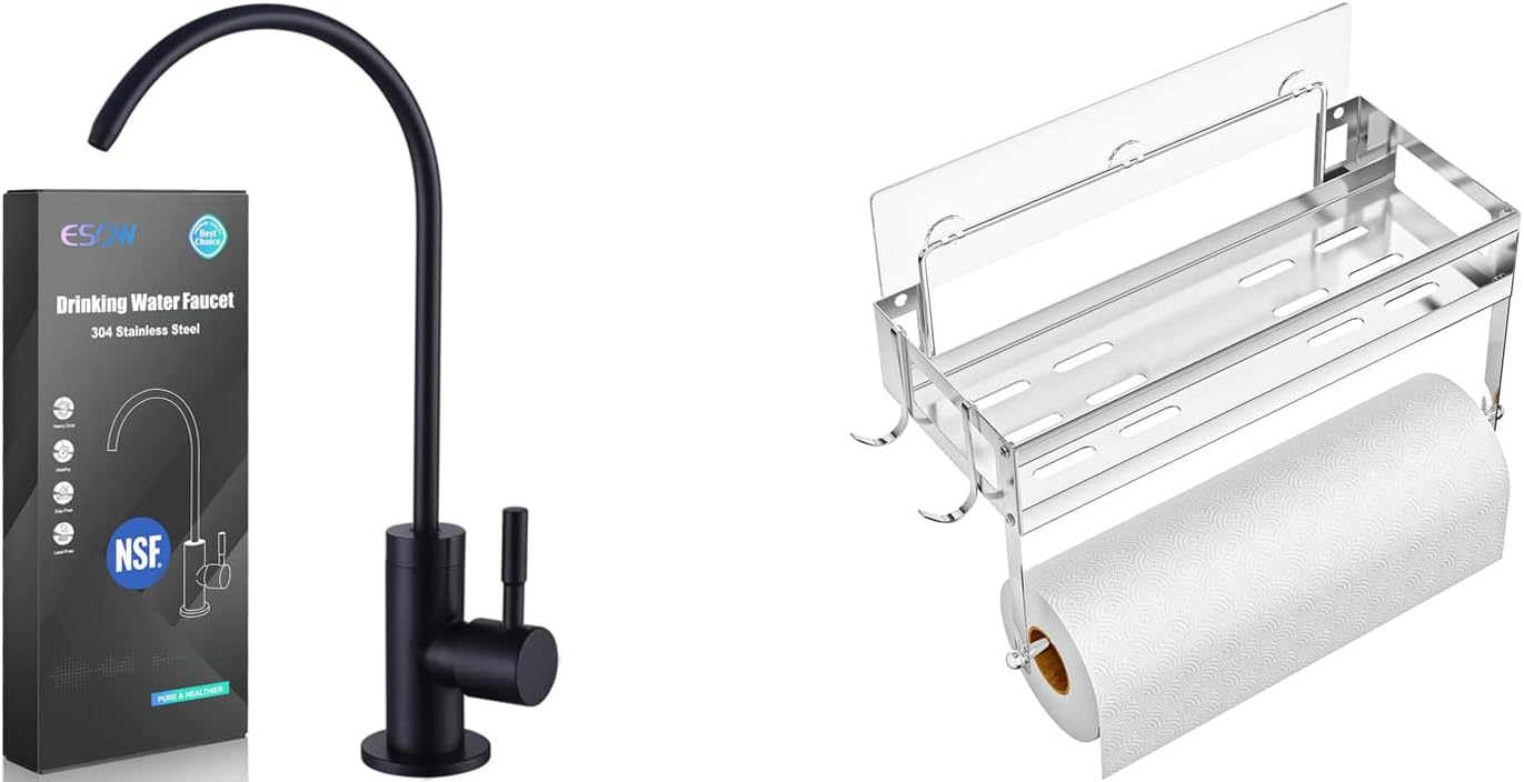ESOW Water Filter Faucet + Paper Towel Holder for Kitchen (2 Items)
