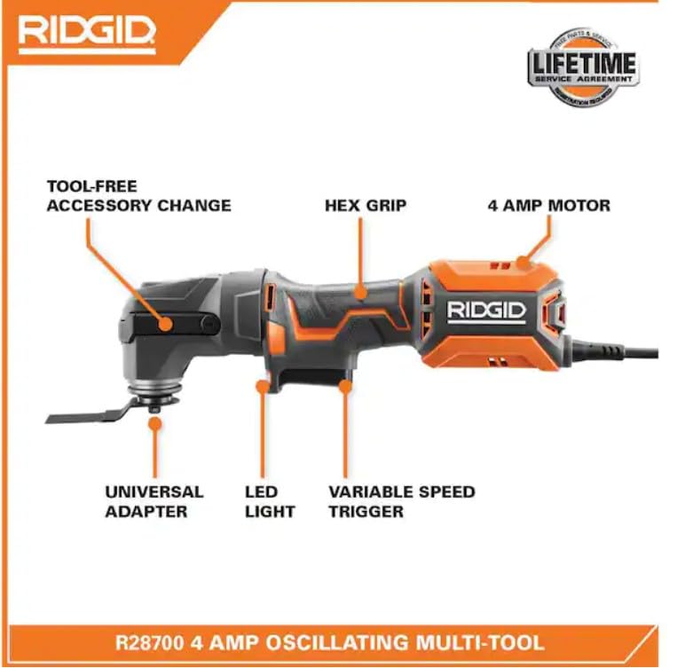 RIDGID Cambio de accesorios multiherramienta oscilante con cable de 4 amperios