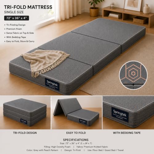 Springtek 4-Inch PU Foam Travel Folding Mattress - Image 4
