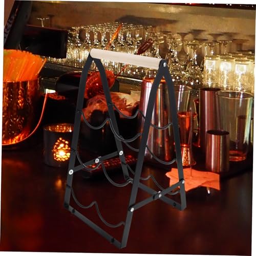 Soporte plegable de vino de hierro y madera para mesa miniatura 6