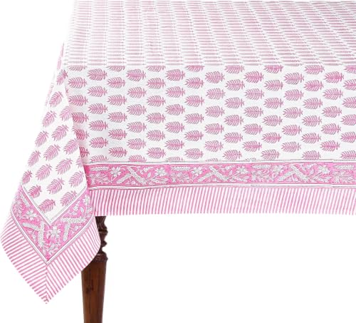 Ridhi Taffy Pink Hand Block Print Rectangle Tablecloth 108x70 Inch
