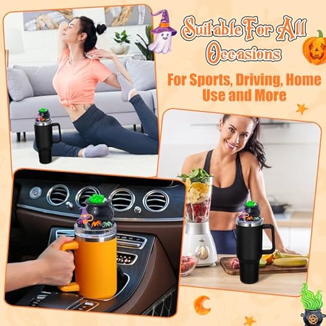 R HORSE Halloween Stanley Cup Accessories - Halloween Cauldron Lid Topper Silicone Straw Covers Cap for Stanley Cup 40oz Tumbler, Cute Bottle Decoration for Women Men Friend