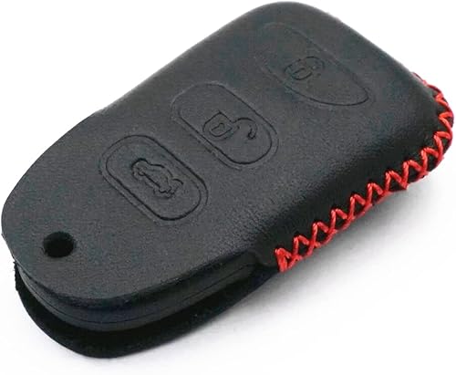 Miniatura 4 de Funda de cuero inteligente con 4 botones para llavero Kia Sorento Forte Optima Rondo Hyundai Elantra Genesis Sonata (negro)