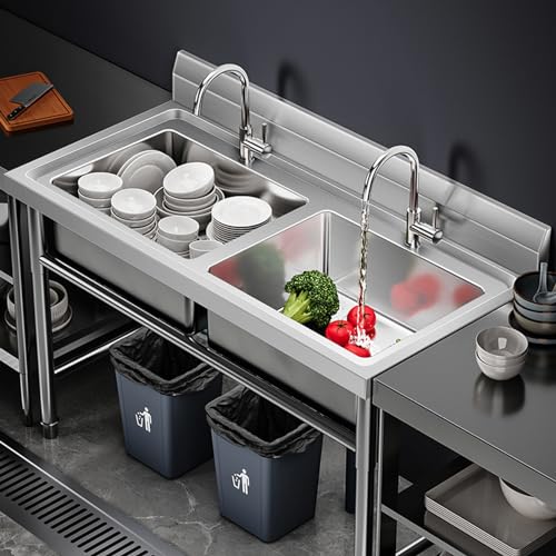 Stainless Steel Kitchen Sink Portable Outdoor Laundry & Utilit Single Bowl Freestanding Utility Commercial Garage Sinks (20 Inch)