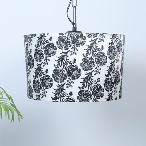 Image of tu casa Filigree Print Fabric Glow Pendent Light Hanging Lamp for Bedroom, Living Room, Lounge, Office, Gifting Area Without Bulb for Home Decoration (Height - 20 inch)