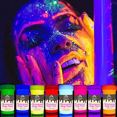 UV Körperfarben Set | Schwarzlicht Bodypainting & Neon Schminke | 8 x 20 ml Leuchtfarben von CRAFT Cover