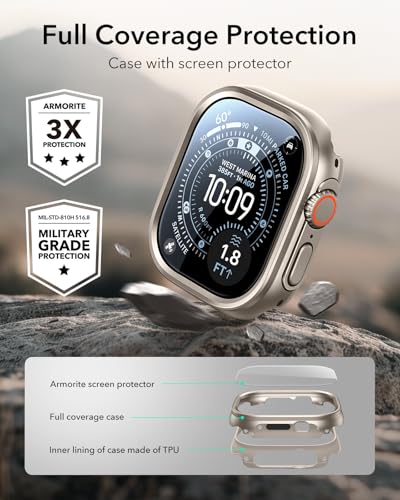 ESR Cover per Apple Watch Ultra 2/1 (2024/2023/2022) con 49mm Pellicola Protettiva, Protezione di Livello Militare, Curtodia Lega di Alluminio con 2 Protezione in vetro, Serie Armorite, Titanio - 4