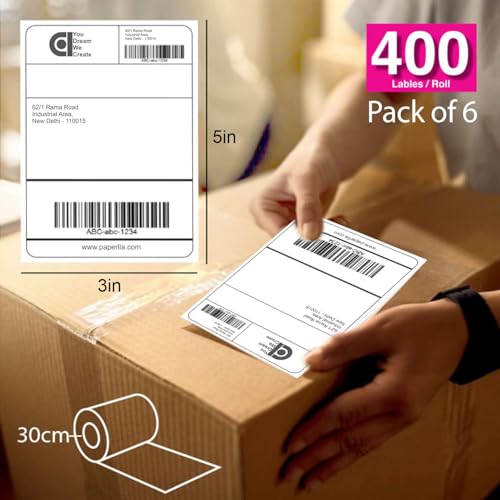 Image of COI 70gsm Thermal Label Printer Paper - 3 inch x 5 inch (75 x 125 mm)| Ideal for Shipping, Parcel, Barcode, and Address Labels - 400 Labels per Roll (Pack of 6)