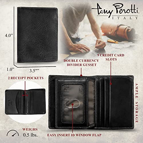 Tony Perotti Men's Italian Leather Bifold Wallet With Id Window Flap, Card Holders, Pockets - Eco-Friendly Vegetable-Tanned Full Grain Leather Wallet Made In Italy #TOP1