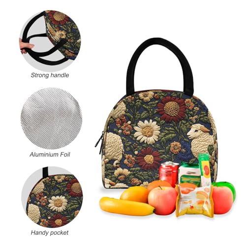 Backpack Lunch Box Set Large Capacity Travel Backpacks and Insulated Lunch Bag for Commute Hiking Picnic Sheep Embroidery Print4