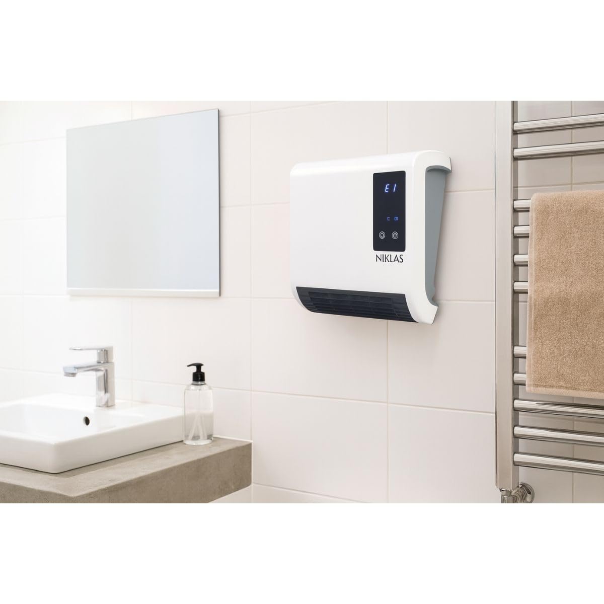 NIKLAS - Termoventilatore caldobagno stufa elettrica a parete 2000 W Trendy Digital Niklas, Radiante