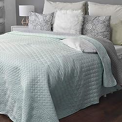 Colcha 240X260 HOMELEVEL Colcha para cama y funda de sofá, 240 x 260 cm, manta de día para sofá o cama, XXL, estampado menta/gris
