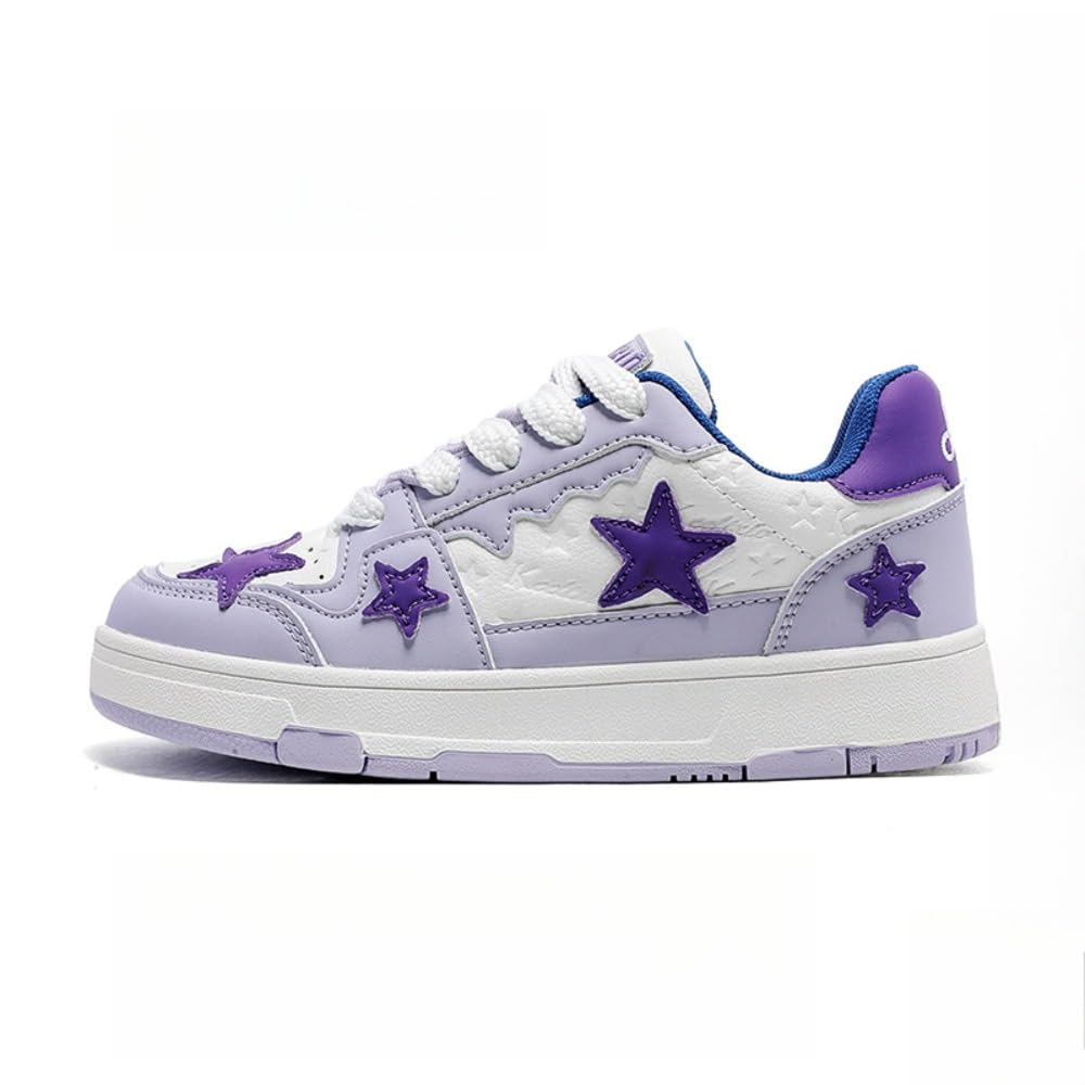 Cute Star Shoes - Purple Color-Block Chunky Platform Sneakers for Women & Girls, Y2K Retro Casual Trainers for Everyday Wear, Beach Travel, Back to