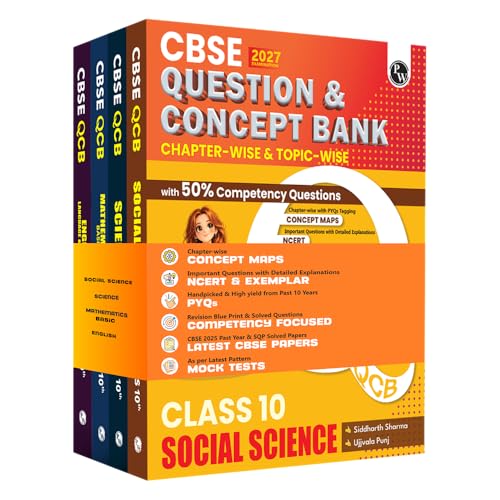 Image of PW CBSE Question & Concept Bank (QCB) Class 10 Science, Maths (Basic), Social Science & English Combo Set of 4 Books Chapterwise & Topicwise Solved Questions For 2027 Exams