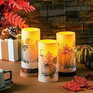 ROCEEI 3 Pack Thanksgiving Fall Flameless LED Candles with Remote Blue Pumpkin Battery Operated Real Wax Black and White Autumn Candles Thanksgiving Decor Gift(Fresh Style) ROCEEI 3 Pack Thanksgiving Fall Flameless LED Candles with Remote Blue Pumpkin Battery Operated Real Wax Black and White Autumn Candles Thanksgiving Decor GiftFresh Style