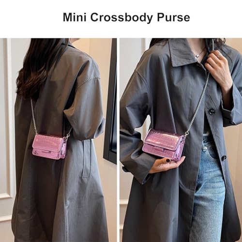 Image of Small Crossbody Purse Bag for Women,Y2K Cute Metallic Croc Handbag