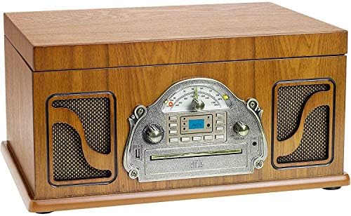 Lauson IVX72 Turntables Multifunction Bluetooth | Vinyl Record Player Design Vintage Wooden USB Encoding Function, Plays and Records MP3 | FM Radio CD Player, Built-In Speakers , 3 Speeds 33/45/78 RPM