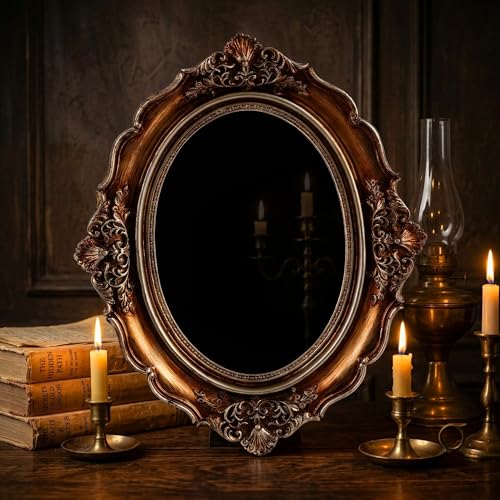 meiqidi Black Obsidian Mirror Vintage Gothic Frame Obsidian Scrying Mirror