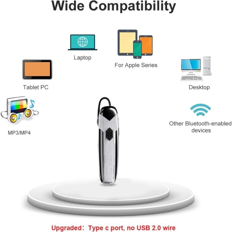 Image of Bluetooth Headset V5.3 Single-Ear Earpiece with Wireless Microphone 48H Battery, Bluetooth Earpiece - Handsfree for Driving /Truck Drivers, Compatible with iPhone, Android, Samsung