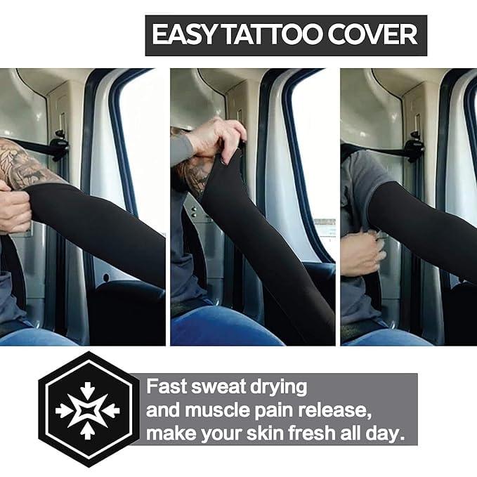 Shirsh UV Protection Cooling Men and Women Arm Sleeves Compression Sun Sleeves for Men Women Youth, Sports, Cricket, Hand Gloves for men and women, Tattoo Cover-Up, UPF 50-2 Pair (Blue & Skin) - Image 4 thumbnail