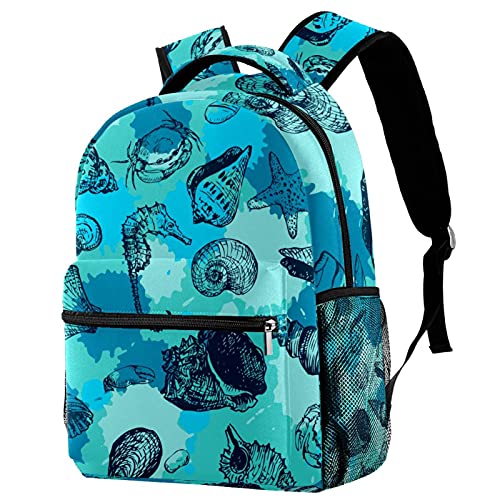 Mochila colorida del ordenador portátil del viaje del patrón de la estrella de mar de las conchas, mochila escolar causal para hombre con correa ajustable