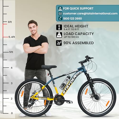 Image of Stryder 26T Krueger 21S Gear Mountain Cycle (Black-Teal Green) - 21-Speed | Front Suspension | Dual Disc Brakes | Steel Frame | Double Wall Alloy Rims | Unisex MTB Bicycle (Blue::Yellow)
