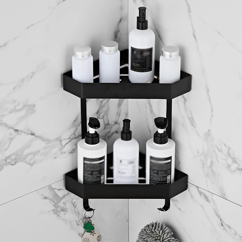 Scaffali da bagno squisiti Scaffale da bagno, Scaffale doccia da bagno cromato, Scaffale angolare da bagno nero in acciaio inossidabile, Portaoggetti da cucina grigio a parete (Color : Two Tier Black)