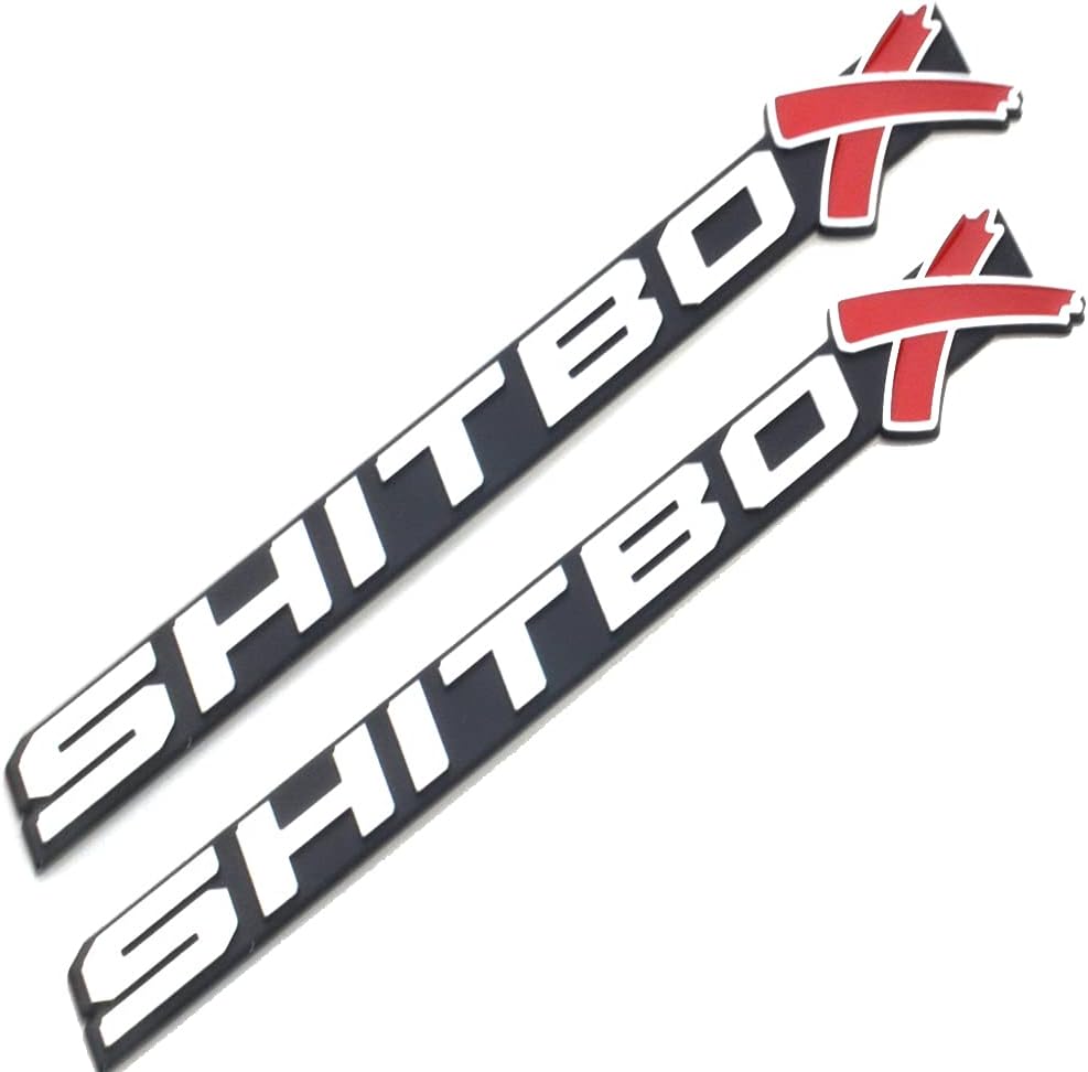 2 Pcs SHITBOX Truck Exterior Emblems 3D Badge Sticker Decal Compatible with Universal Cars (Chrome Black)